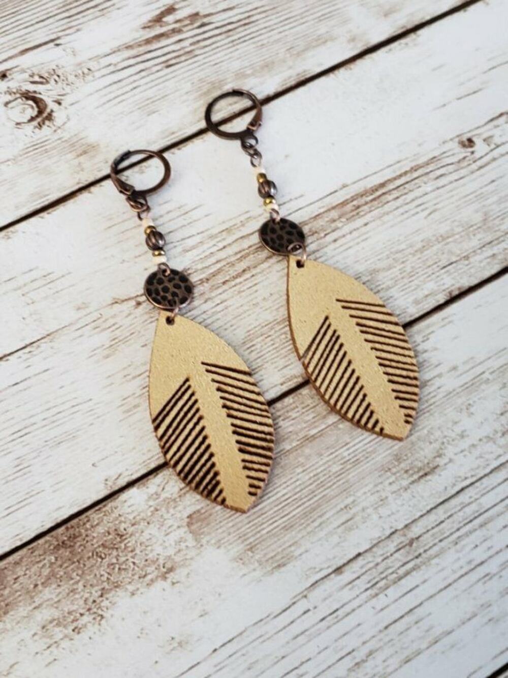Tan Leaf Lightweight Boho Dangle Earrings - Brand  New